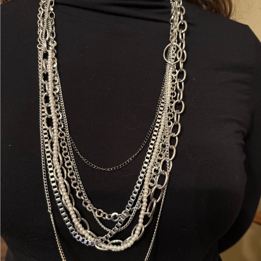 Vintage 80’s Chunky Elegant Costume Silver Layered Necklace